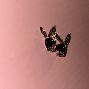 PLAYBOY Black and Silver Bunny Earrings